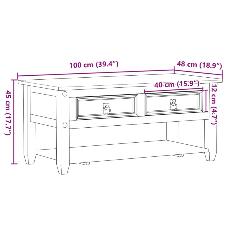 Casa si Gradina - Mobilier - Mese si birouri - Masute de cafea - Masuta de cafea cu sertare Corona, 100x48x45 cm, lemn masiv pin - Infinity.ro