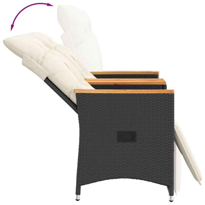 Casa si Gradina - Gradina si terasa - Mobilier exterior - Canapele si fotolii gradina - Canapea de gradina rabatabila 2 locuri cu masa negru poliratan, material lemn, model cu suport de picioare - Infinity.ro