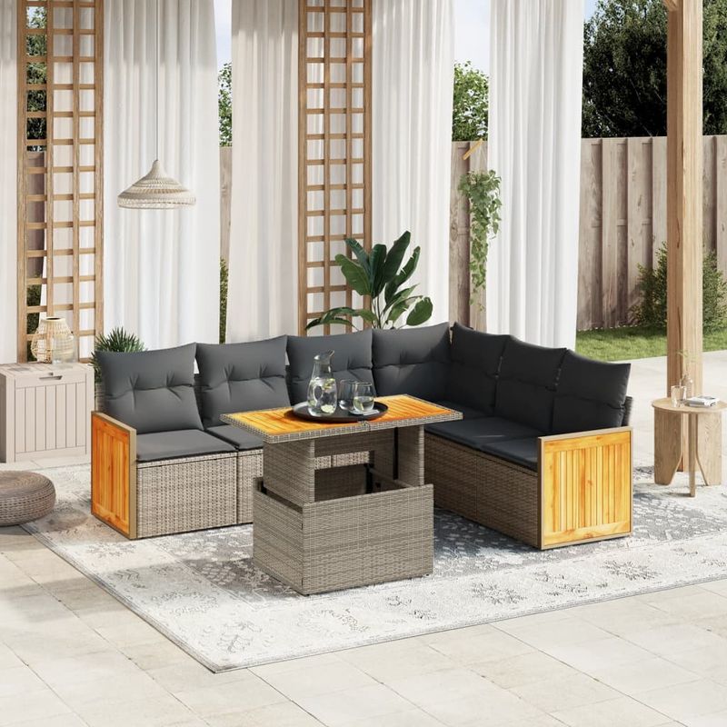 Casa si Gradina - Gradina si terasa - Mobilier exterior - Seturi mobila gradina - Set canapele de gradina, 7 piese, cu perne, gri, poliratan - Infinity.ro