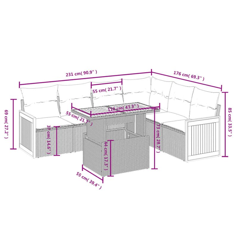 Casa si Gradina - Gradina si terasa - Mobilier exterior - Seturi mobila gradina - Set canapele de gradina, 7 piese, cu perne, gri, poliratan - Infinity.ro