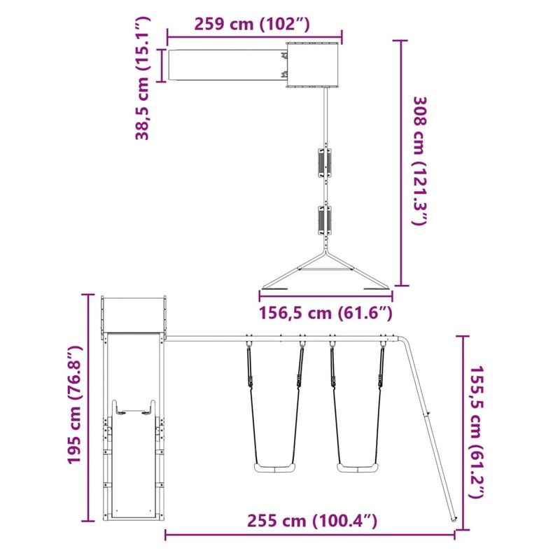 Jucarii, Copii si Bebe - Jucarii si jocuri - Jucarii de exterior - Spatii de joaca si accesorii - Set de joaca pentru exterior, lemn masiv de pin - Infinity.ro