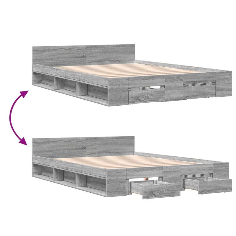 Casa si Gradina - Mobilier - Paturi si accesorii - Paturi - Cadru de pat cu sertare, gri sonoma, 135x190 cm, lemn prelucrat - Infinity.ro