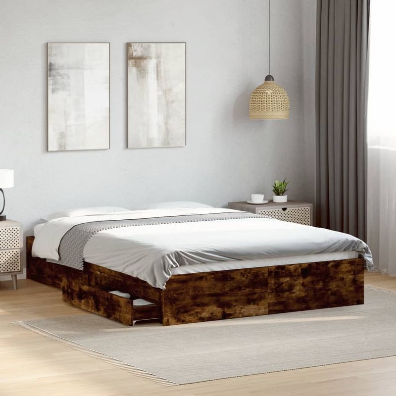Casa si Gradina - Mobilier - Paturi si accesorii - Paturi - Cadru pat cu sertare stejar fumuriu 120x190 cm lemn prelucrat - Infinity.ro