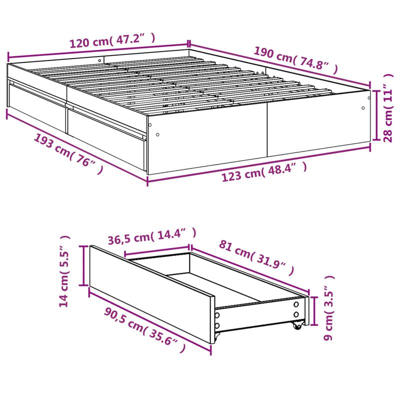 Casa si Gradina - Mobilier - Paturi si accesorii - Paturi - Cadru pat cu sertare stejar fumuriu 120x190 cm lemn prelucrat - Infinity.ro