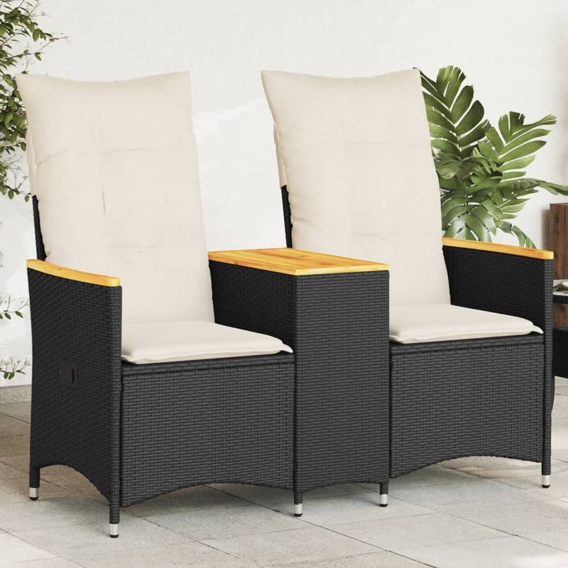 Casa si Gradina - Gradina si terasa - Mobilier exterior - Canapele si fotolii gradina - Canapea de gradina rabatabila 2 locuri cu masa negru poliratan, material lemn, model fără suport de picioare - Infinity.ro