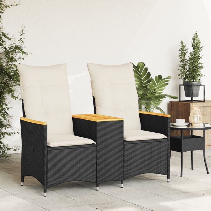Casa si Gradina - Gradina si terasa - Mobilier exterior - Canapele si fotolii gradina - Canapea de gradina rabatabila 2 locuri cu masa negru poliratan, material lemn, model fără suport de picioare - Infinity.ro