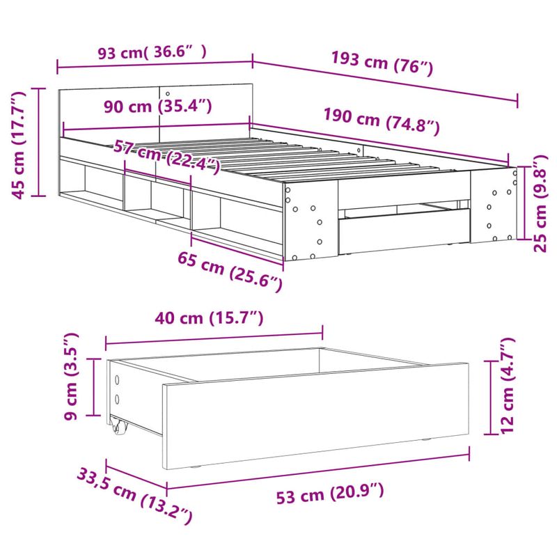 Casa si Gradina - Mobilier - Paturi si accesorii - Paturi - Cadru de pat cu sertar, alb, 90x190 cm, lemn prelucrat - Infinity.ro