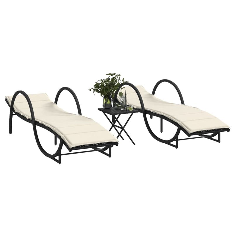 Casa si Gradina - Gradina si terasa - Mobilier exterior - Scaune si sezlonguri gradina - Sezlonguri de plaja cu masa, 2 buc., negru, poliratan - Infinity.ro