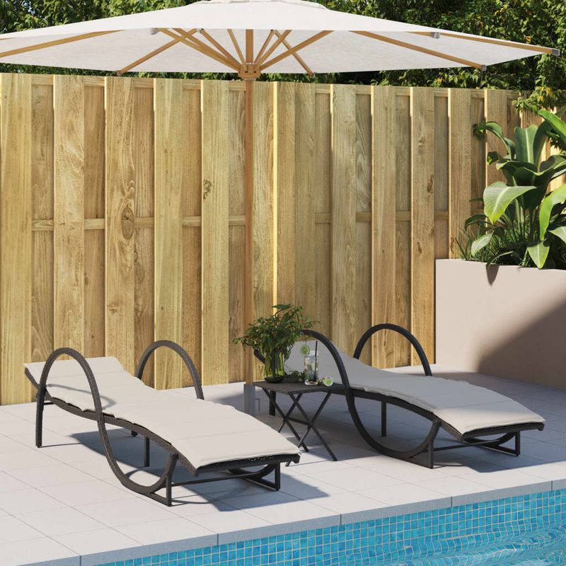 Casa si Gradina - Gradina si terasa - Mobilier exterior - Scaune si sezlonguri gradina - Sezlonguri de plaja cu masa, 2 buc., negru, poliratan - Infinity.ro