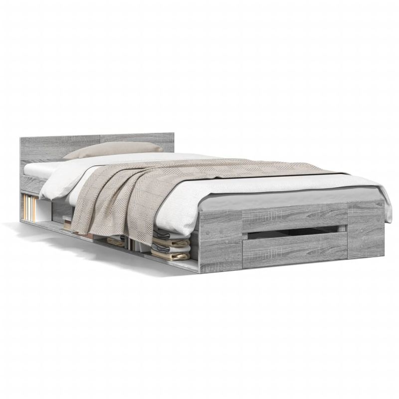 Casa si Gradina - Mobilier - Paturi si accesorii - Paturi - Cadru de pat cu sertar gri sonoma 100x200 cm lemn prelucrat - Infinity.ro