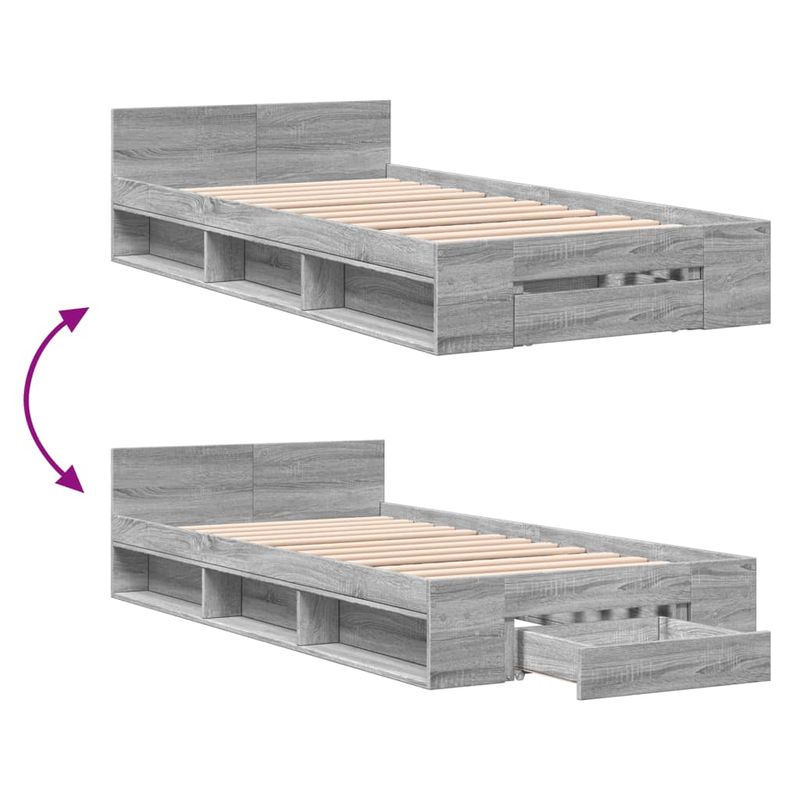 Casa si Gradina - Mobilier - Paturi si accesorii - Paturi - Cadru de pat cu sertar gri sonoma 100x200 cm lemn prelucrat - Infinity.ro