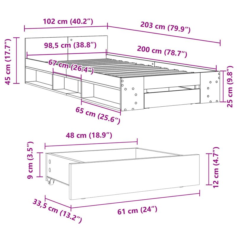 Casa si Gradina - Mobilier - Paturi si accesorii - Paturi - Cadru de pat cu sertar gri sonoma 100x200 cm lemn prelucrat - Infinity.ro