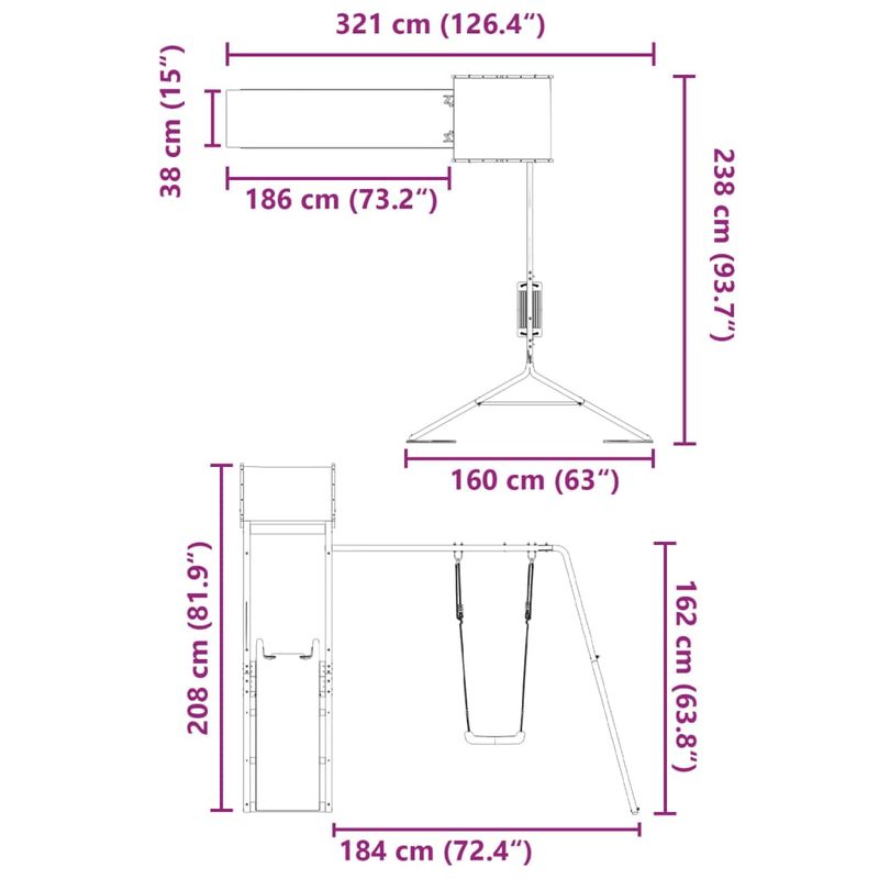 Jucarii, Copii si Bebe - Jucarii si jocuri - Jucarii de exterior - Spatii de joaca si accesorii - Set de joaca pentru exterior, lemn de pin impregnat - Infinity.ro