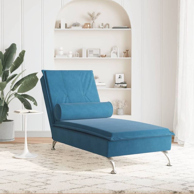 Casa si Gradina - Mobilier - Scaune si fotolii - Fotolii - Sezlong de masaj cu suport sprijin, albastru, catifea - Infinity.ro