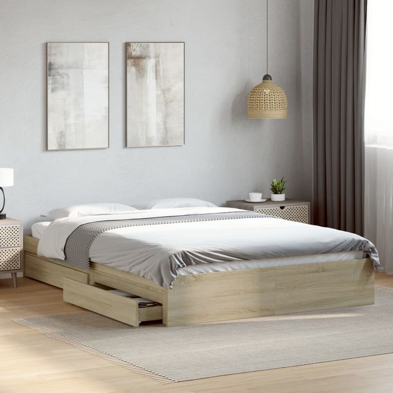Casa si Gradina - Mobilier - Paturi si accesorii - Paturi - Cadru de pat cu sertare stejar sonoma 150x200 cm lemn prelucrat - Infinity.ro