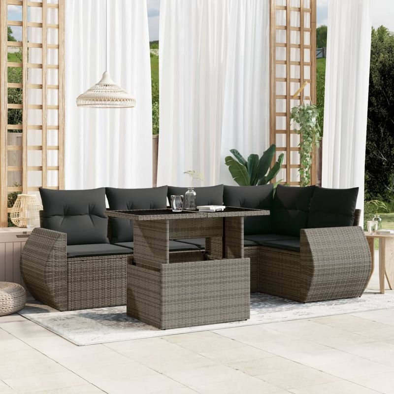 Casa si Gradina - Gradina si terasa - Mobilier exterior - Seturi mobila gradina - Set mobilier gradina cu perne, 6 piese, gri, poliratan - Infinity.ro