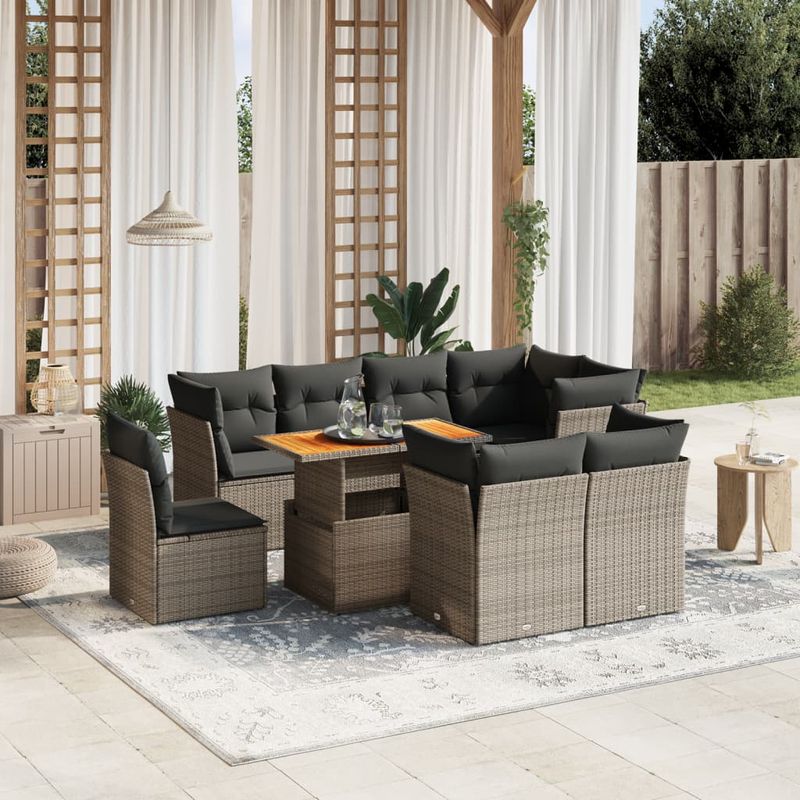 Casa si Gradina - Gradina si terasa - Mobilier exterior - Seturi mobila gradina - Set canapele de gradina, 9 piese, cu perne, gri, poliratan - Infinity.ro
