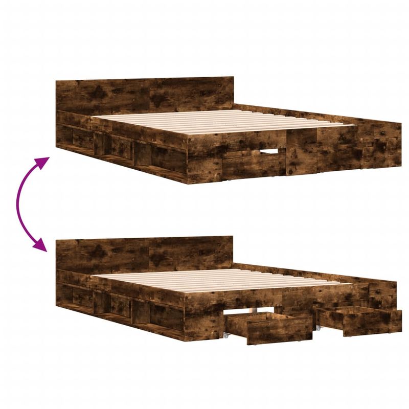Casa si Gradina - Mobilier - Paturi si accesorii - Paturi - Cadru pat cu sertare stejar fumuriu 135x190 cm lemn prelucrat - Infinity.ro
