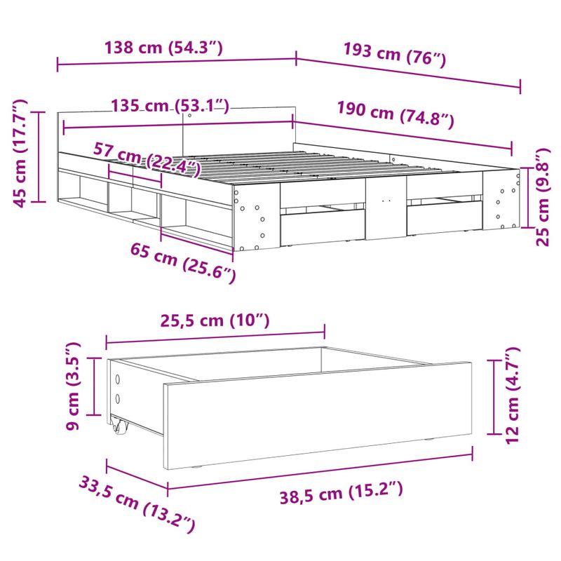 Casa si Gradina - Mobilier - Paturi si accesorii - Paturi - Cadru pat cu sertare stejar fumuriu 135x190 cm lemn prelucrat - Infinity.ro