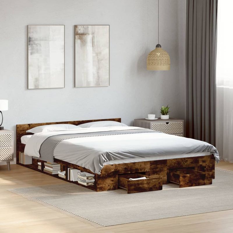 Casa si Gradina - Mobilier - Paturi si accesorii - Paturi - Cadru pat cu sertare stejar fumuriu 120x200 cm lemn prelucrat - Infinity.ro