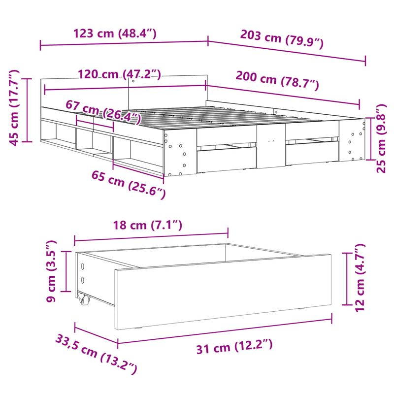 Casa si Gradina - Mobilier - Paturi si accesorii - Paturi - Cadru pat cu sertare stejar fumuriu 120x200 cm lemn prelucrat - Infinity.ro
