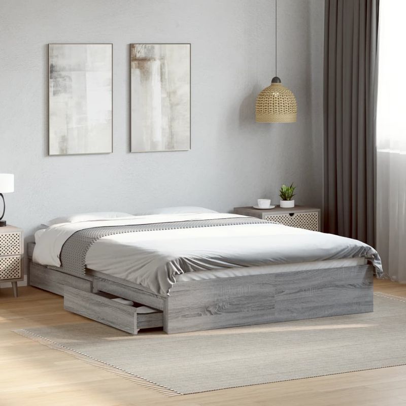 Casa si Gradina - Mobilier - Paturi si accesorii - Paturi - Cadru de pat cu sertare gri sonoma 120x190 cm lemn prelucrat - Infinity.ro