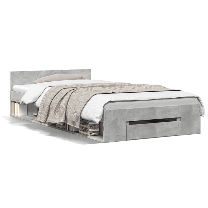 Casa si Gradina - Mobilier - Paturi si accesorii - Paturi - Cadru de pat cu sertar, gri beton, 90x200 cm, lemn prelucrat - Infinity.ro