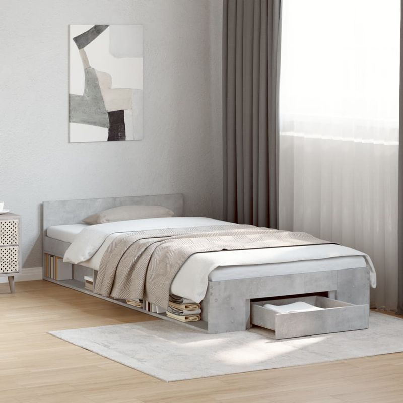 Casa si Gradina - Mobilier - Paturi si accesorii - Paturi - Cadru de pat cu sertar, gri beton, 90x200 cm, lemn prelucrat - Infinity.ro
