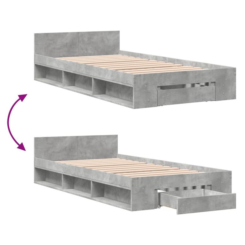 Casa si Gradina - Mobilier - Paturi si accesorii - Paturi - Cadru de pat cu sertar, gri beton, 90x200 cm, lemn prelucrat - Infinity.ro