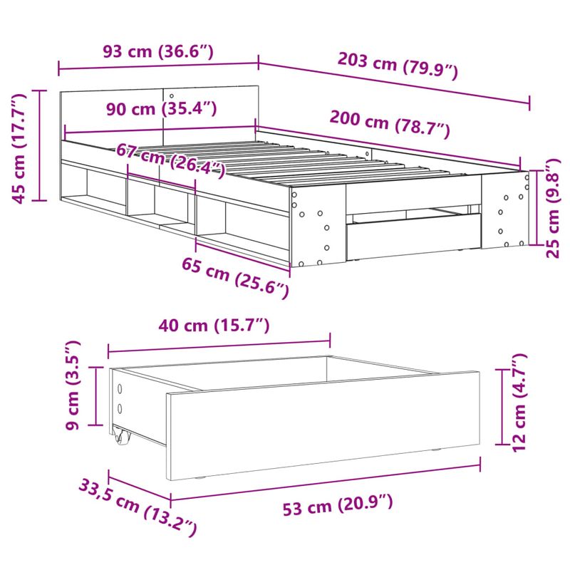 Casa si Gradina - Mobilier - Paturi si accesorii - Paturi - Cadru de pat cu sertar, gri beton, 90x200 cm, lemn prelucrat - Infinity.ro