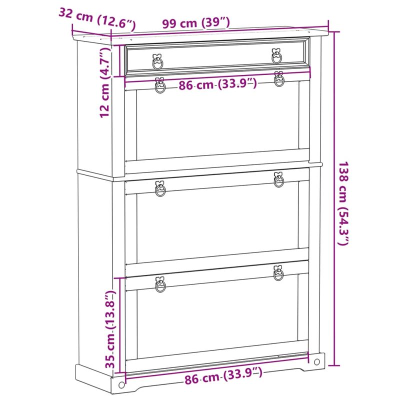 Casa si Gradina - Mobilier - Organizare si depozitare - Organizator incaltaminte - Dulap pantofi "Corona", 99x32x138 cm, lemn masiv de pin - Infinity.ro
