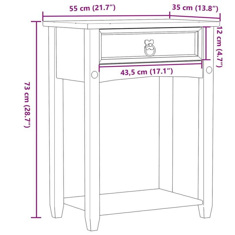 Casa si Gradina - Mobilier - Comode si corpuri - Console - Masuta consola Corona, 55x35x73 cm, lemn masiv de pin - Infinity.ro
