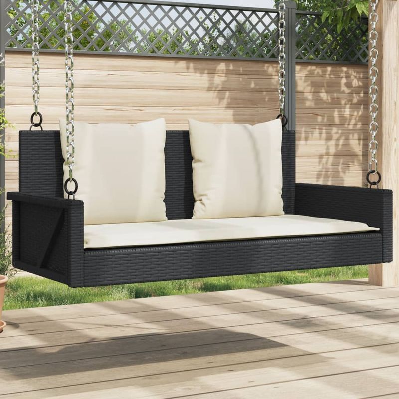Casa si Gradina - Gradina si terasa - Mobilier exterior - Bancute de gradina - Banca de balansoar cu perne, negru, 119x56x48 cm, poliratan - Infinity.ro