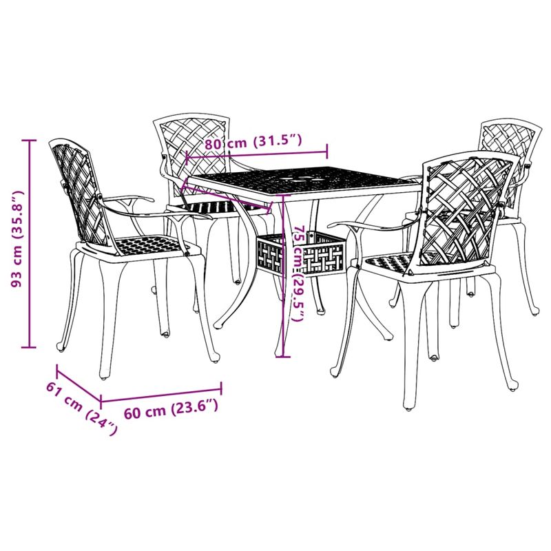 Casa si Gradina - Gradina si terasa - Mobilier exterior - Seturi mobila gradina - Set mobilier de gradina, 5 piese, bronz, aluminiu turnat - Infinity.ro