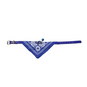 Zgarda caini si pisici cu bandana, esarfa, 39 x 1.5 cm, clopotel, albastru