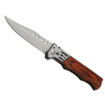 Casa si Gradina - Bucatarie si vesela - Vesela si tacamuri - Cutite si seturi de cutite - Cutit pliabil de buzunar turistic, 21 cm, maner din lemn, deschidere la buton, husa - Infinity.ro