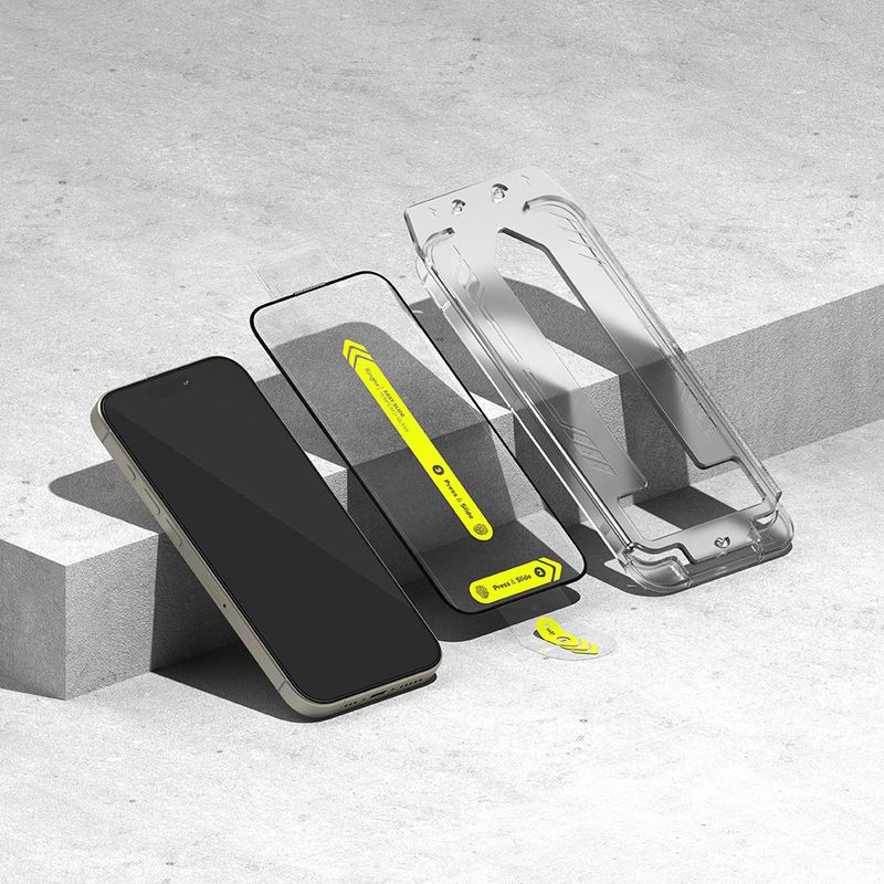 Laptop, Telefoane si Tablete - Telefoane mobile si accesorii - Accesorii Telefoane - Folii protectie telefoane - Folie pentru iPhone 15 Pro (set 2) - Ringke Easy Slide TempeRosu Glass - Transparent - Infinity.ro