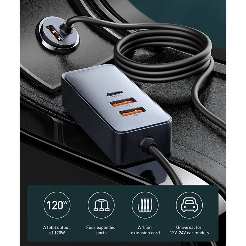 Laptop, Telefoane si Tablete - Telefoane mobile si accesorii - Accesorii Telefoane - Incarcatoare telefoane - Incarcator 2x USB, 2x Type-C, Fast Charging, 120W - Baseus Share Together (CCBT-A0G) - Gri - Infinity.ro
