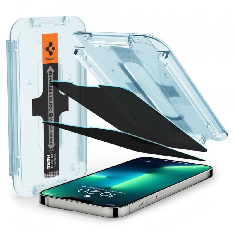 Laptop, Telefoane si Tablete - Telefoane mobile si accesorii - Accesorii Telefoane - Folii protectie telefoane - Folie pentru iPhone 13 / 13 Pro / iPhone 14 (set 2) - Spigen Glas.tR EZ FIT Privacy - Transparent - Infinity.ro