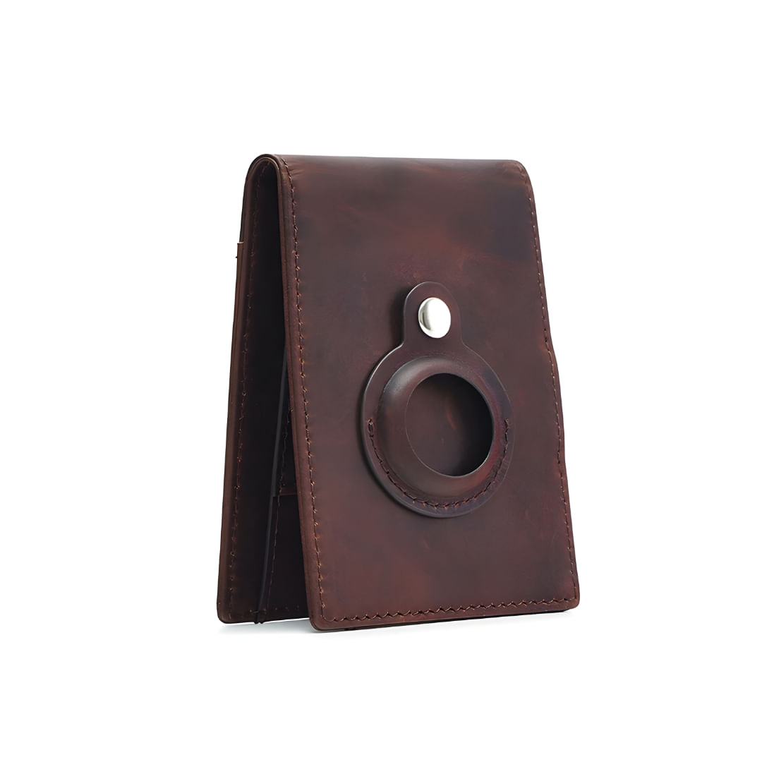 Portofel barbati din piele naturala, Agrafa pentru bani, Buzunar Apple Air Tag, Super slim, RFID