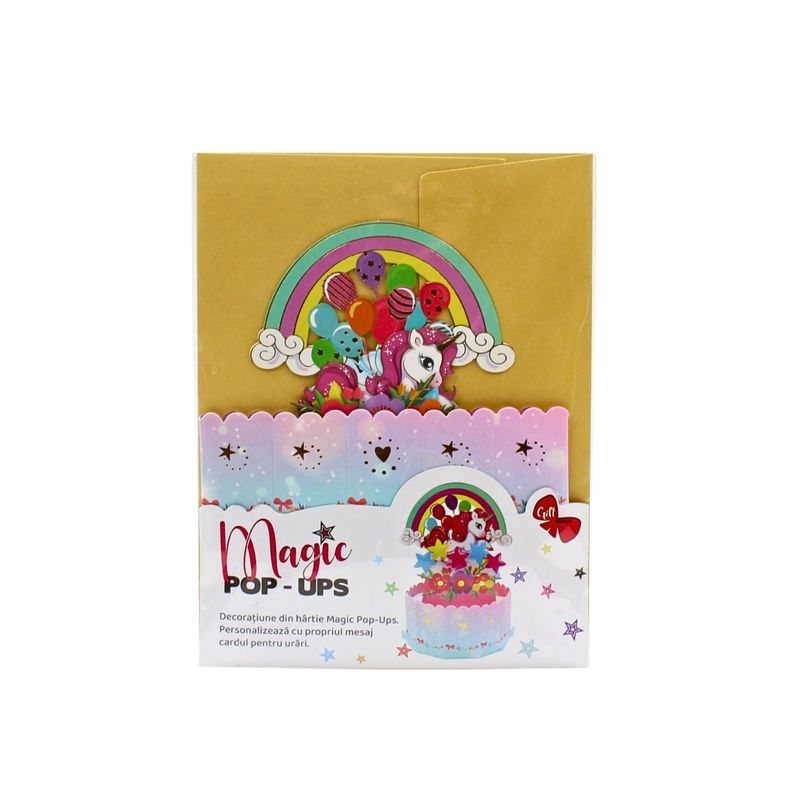Market - Cadouri - Felicitari - Decoratiune din hartie Magic Pop-Ups Unicorn cu baloane - Infinity.ro