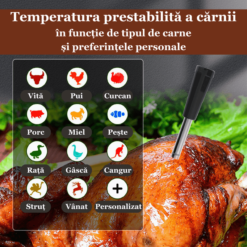 Casa si Gradina - Bucatarie si vesela - Ustensile bucatarie - Termometre bucatarie - Termometru Smart de bucatarie ESPRODYS pentru CUPTOR GRILL TIGAIE conexiune Bluetooth aplicatie mobila negru - Infinity.ro