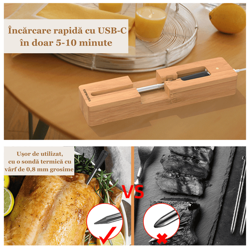 Casa si Gradina - Bucatarie si vesela - Ustensile bucatarie - Termometre bucatarie - Termometru Smart de bucatarie ESPRODYS pentru CUPTOR GRILL TIGAIE conexiune Bluetooth aplicatie mobila negru - Infinity.ro