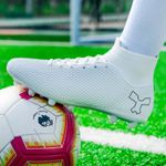 Sport si Outdoor - Echipament Sportiv - Incaltaminte sport - Pantofi sport - Ghete de fotbal FG MBrands cu glezniera 6.9 pentru teren iarba/sintetic crampoane , alb 41 - Infinity.ro