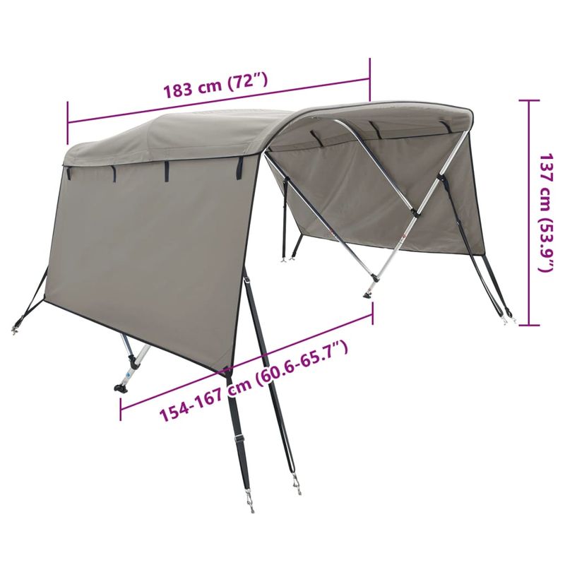 Auto si Moto - Ambarcatiuni - Accesorii ambarcatiuni - Parasolar Bimini 3 arcuri pereti laterali, 183x(154-167)x137 cm, gri antracit - Infinity.ro