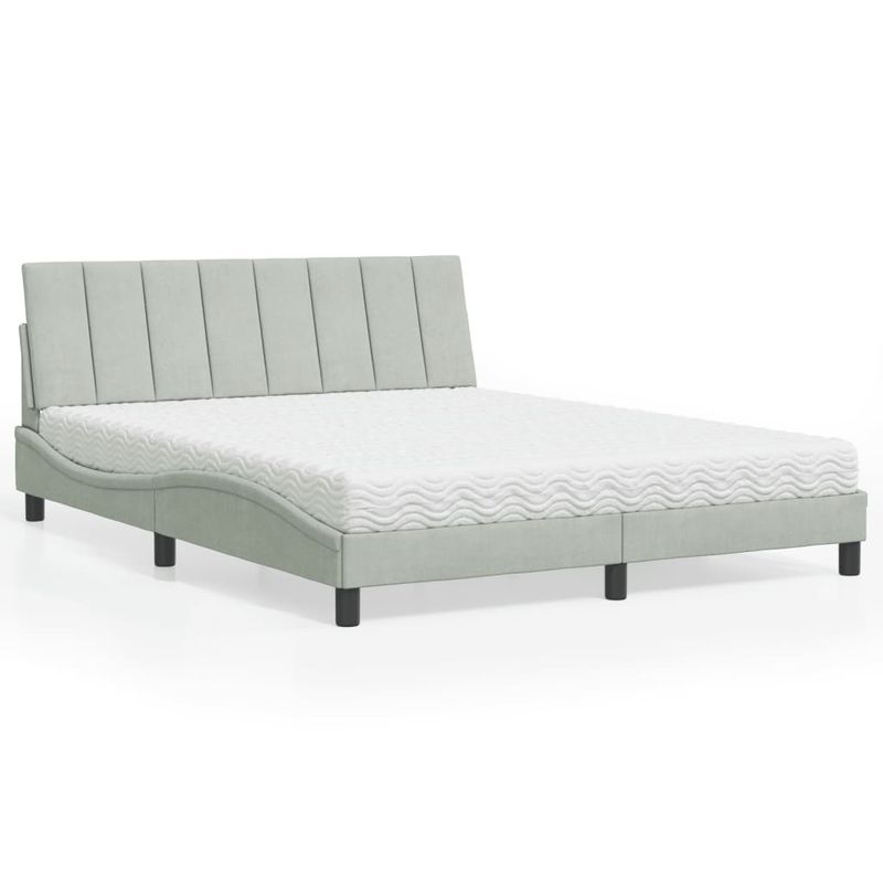 Casa si Gradina - Mobilier - Paturi si accesorii - Paturi - Pat cu saltea, gri deschis, 160x200 cm, catifea - Infinity.ro