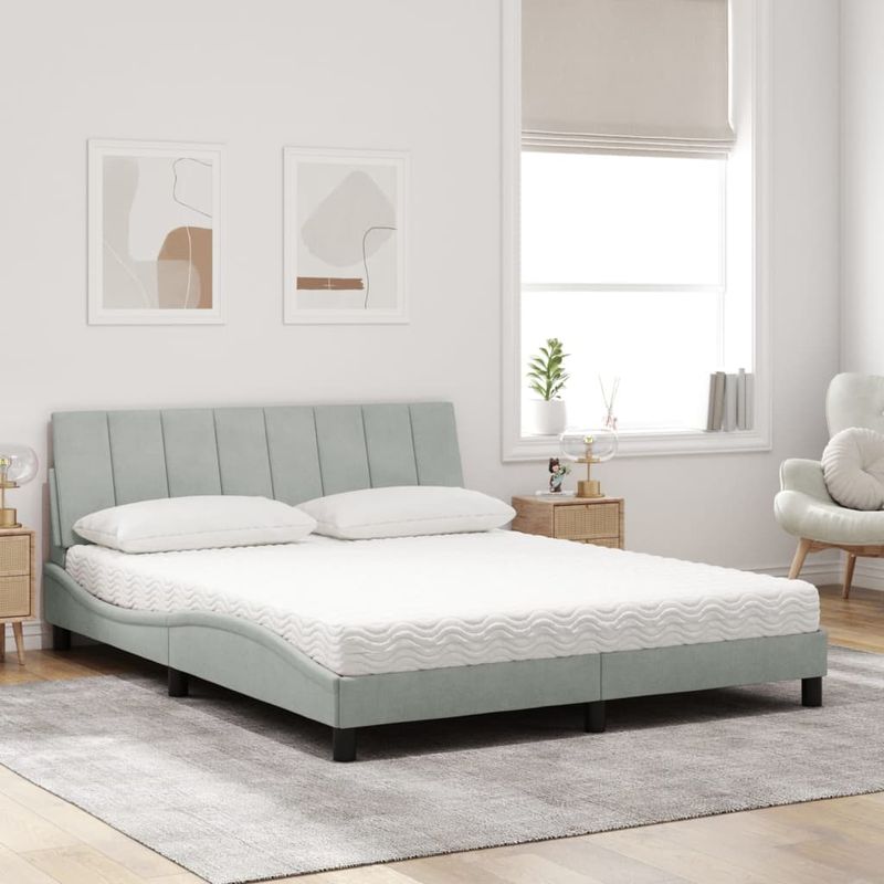 Casa si Gradina - Mobilier - Paturi si accesorii - Paturi - Pat cu saltea, gri deschis, 160x200 cm, catifea - Infinity.ro