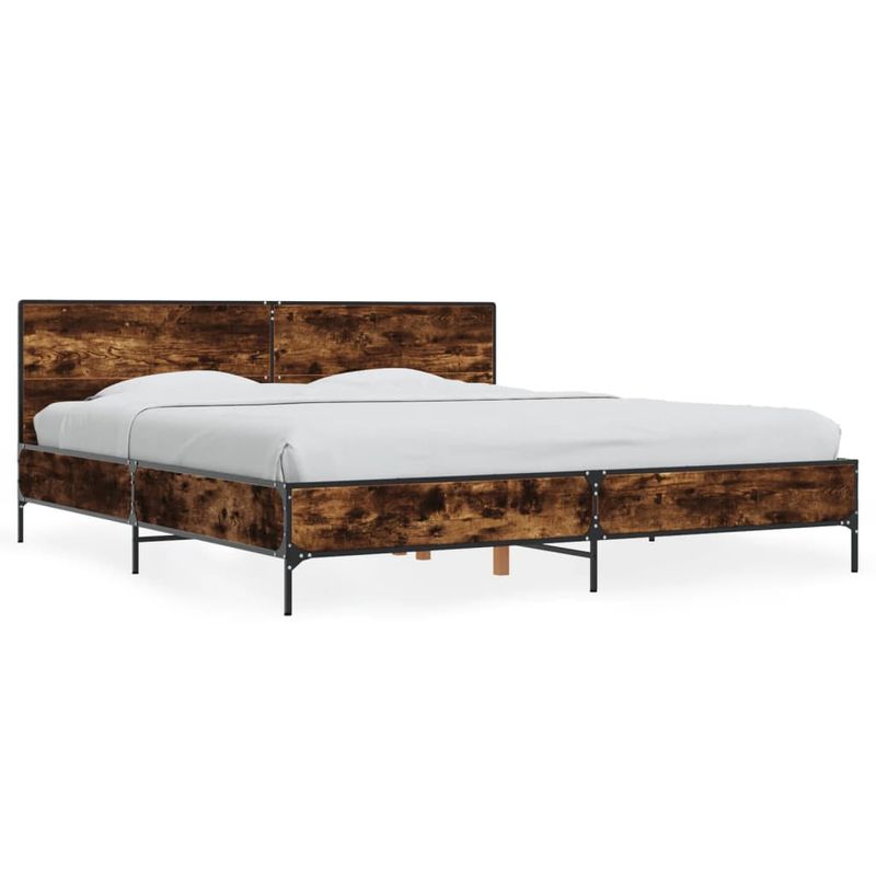 Casa si Gradina - Mobilier - Paturi si accesorii - Paturi - Cadru de pat, stejar fumuriu 200x200 cm lemn prelucrat si metal - Infinity.ro