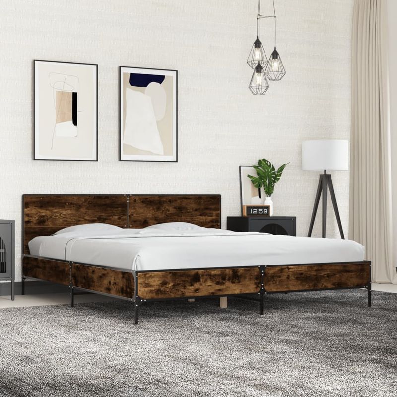 Casa si Gradina - Mobilier - Paturi si accesorii - Paturi - Cadru de pat, stejar fumuriu 200x200 cm lemn prelucrat si metal - Infinity.ro