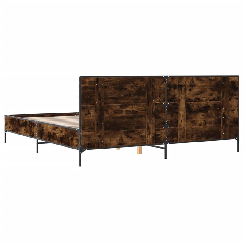 Casa si Gradina - Mobilier - Paturi si accesorii - Paturi - Cadru de pat, stejar fumuriu 200x200 cm lemn prelucrat si metal - Infinity.ro